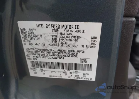 2012 Ford Escape Limited from USA, damaged, VIN 1FMCU9E72CKC23852